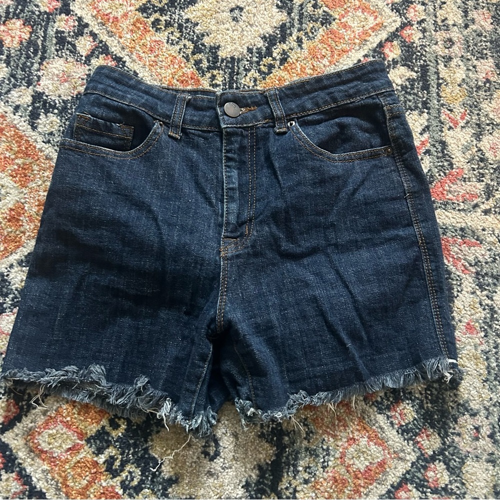 BDG Dark Blue Frayed Jean Shorts, size 27 waist